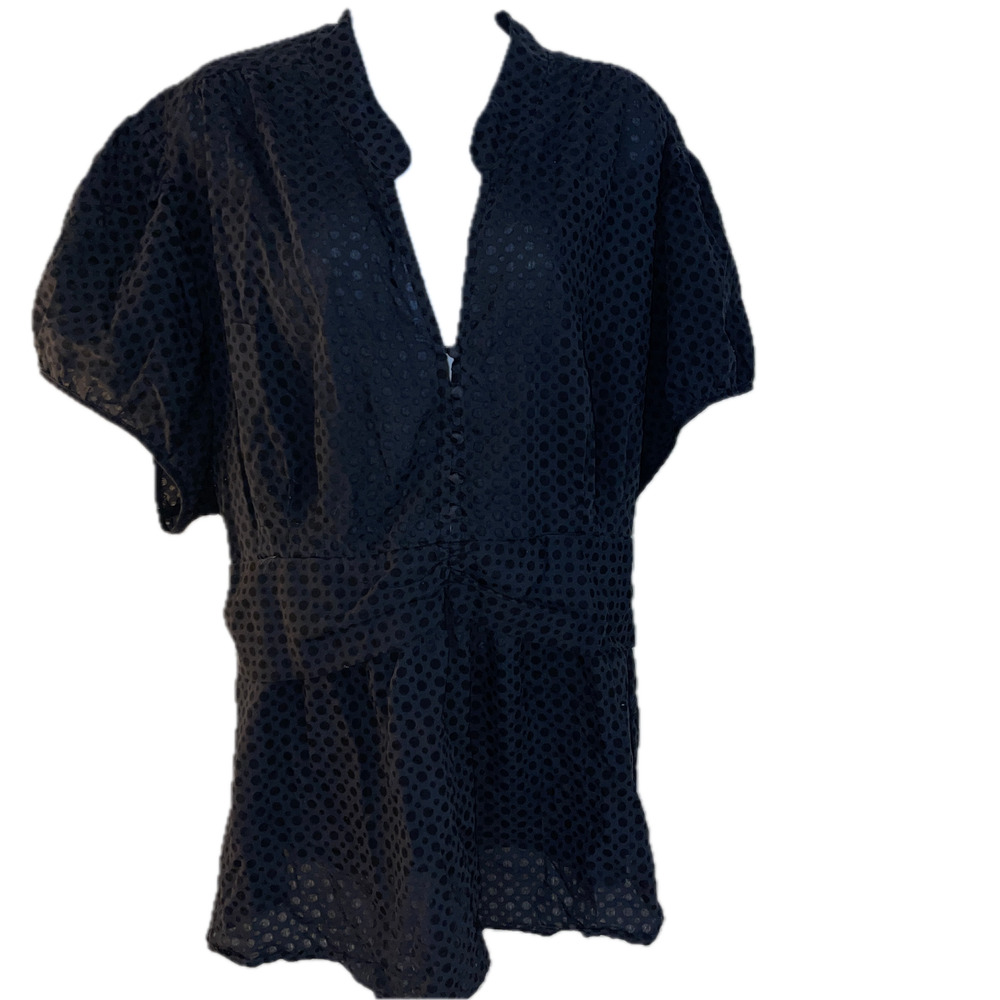 Lane Bryant Plus 26/28 Black Sheer Polka Dot Tie Waist Tunic Blouse